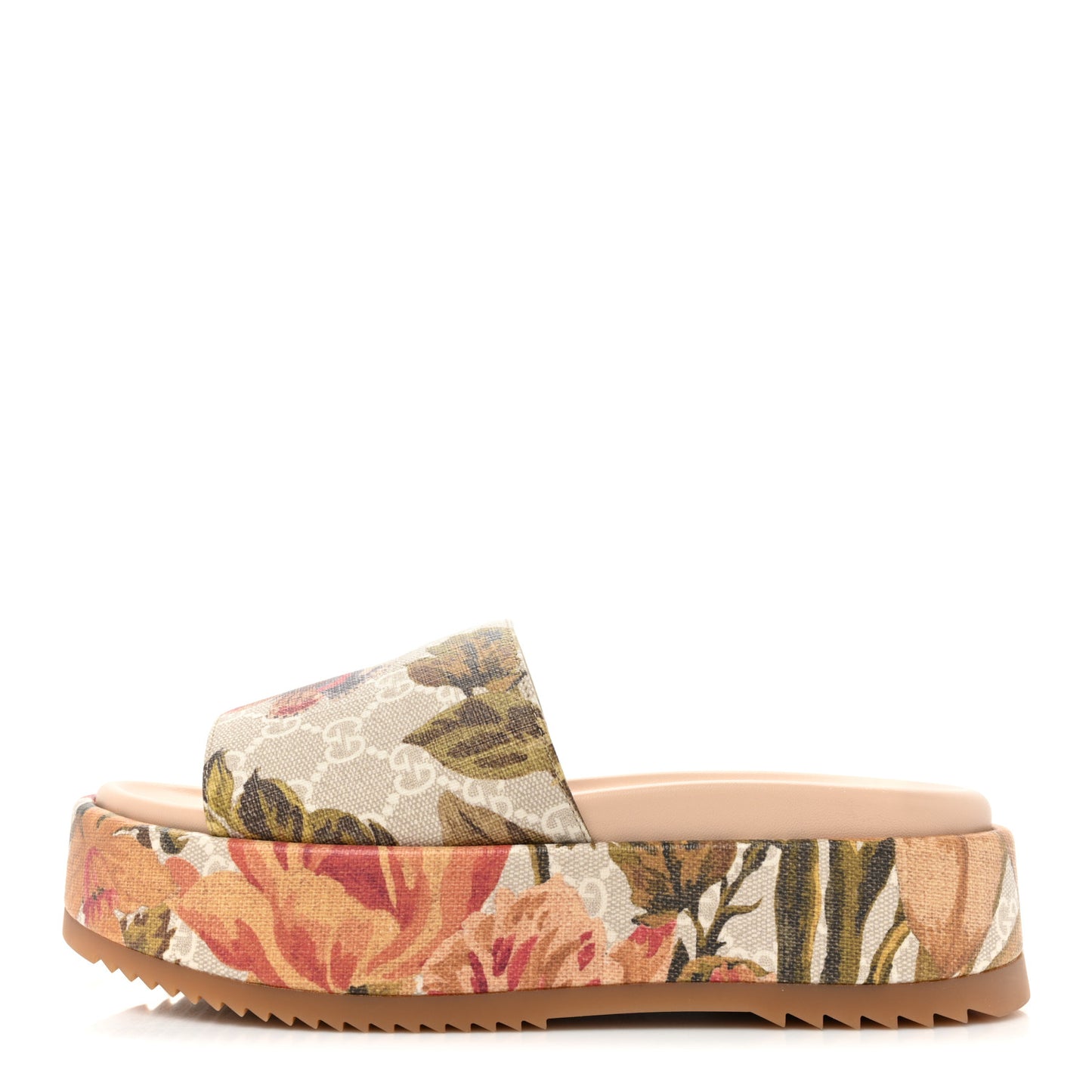 GG Supreme Monogram Water Flora Angelina Platform Slide Sandals 38 Beige White Multicolor