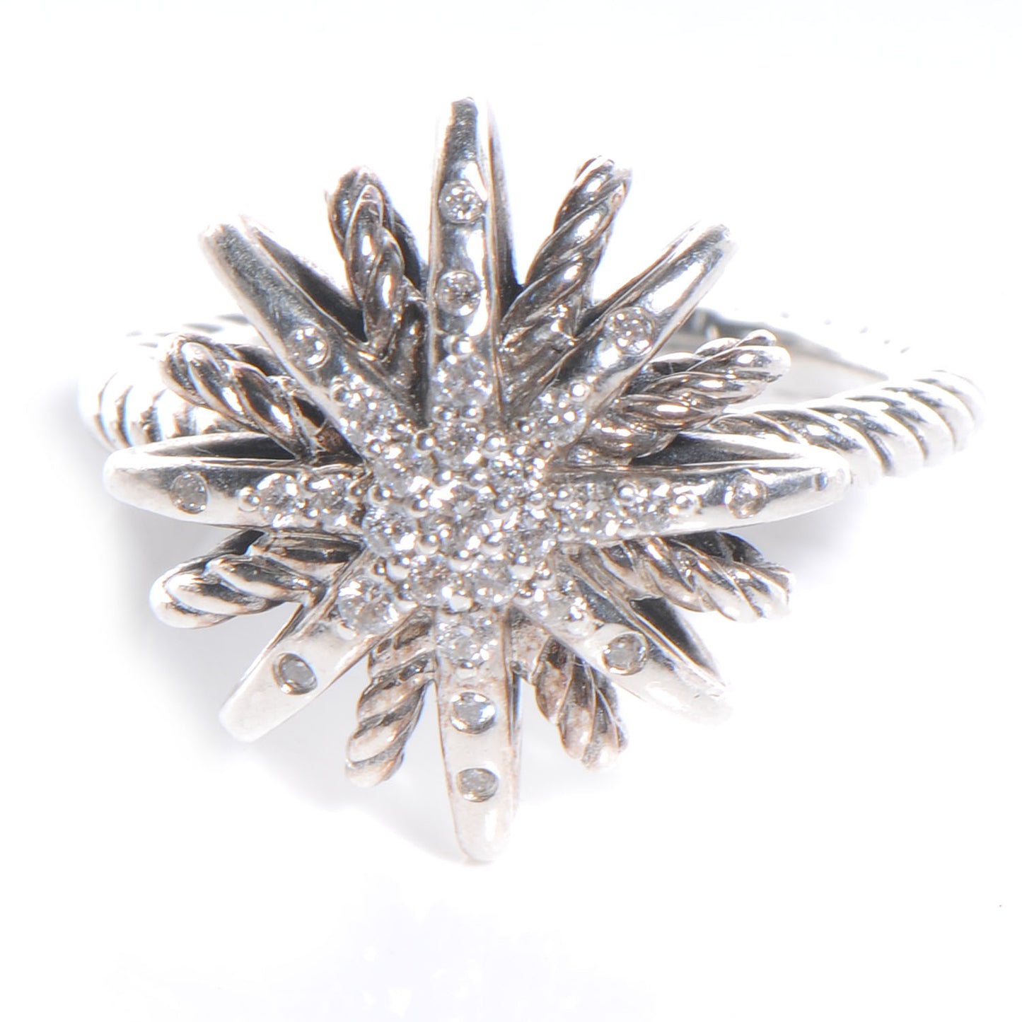 Sterling Silver Diamond 17mm Starburst Ring 49 5