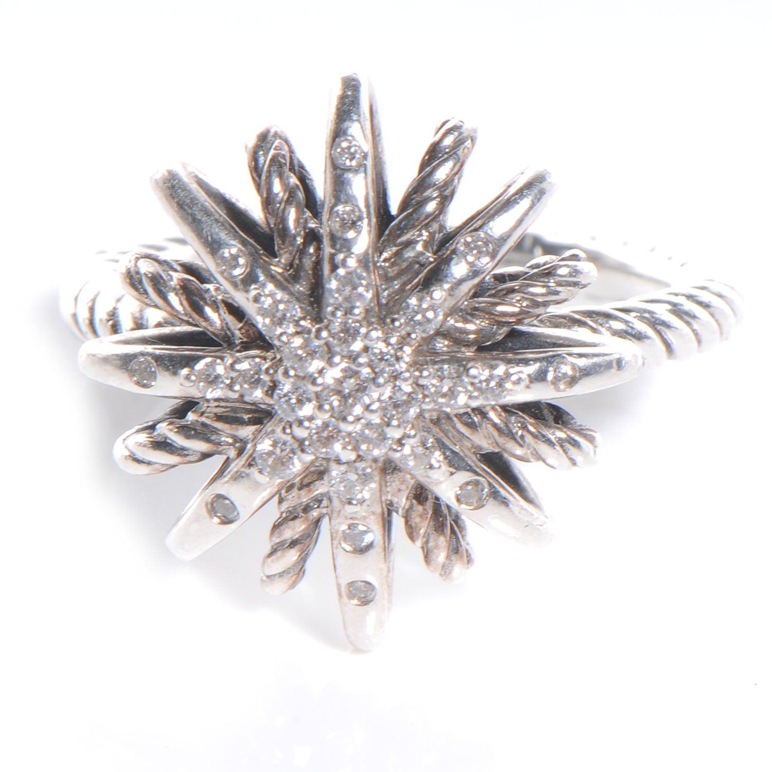 David Yurman Sterling Silver Diamond 17mm Starburst Ring 49 5 1 of 5