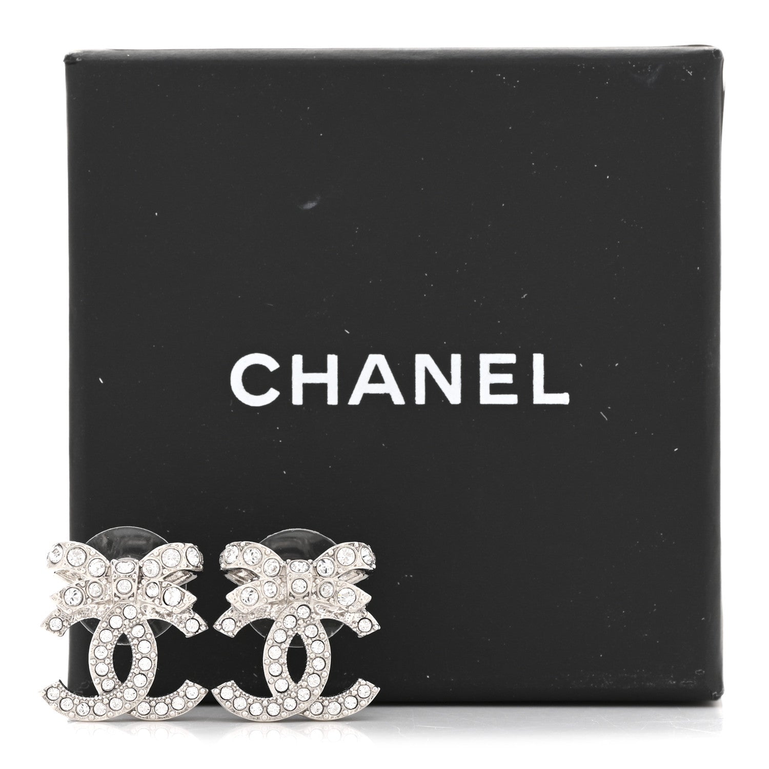 Chanel Crystal CC Bow Dangle Earrings Silver 5 of 5