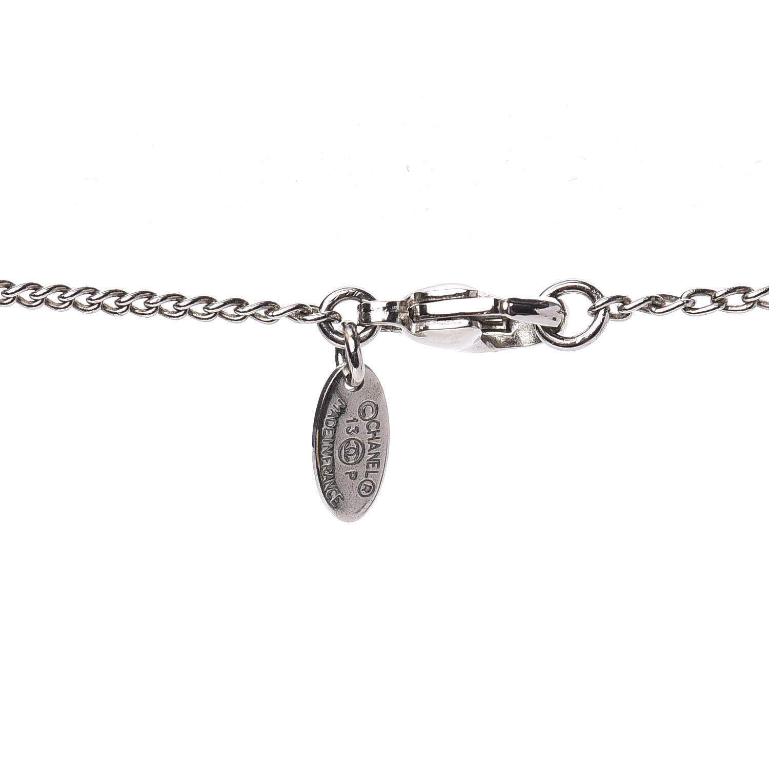 Chanel Crystal CC Pendant Necklace Silver 4 of 5