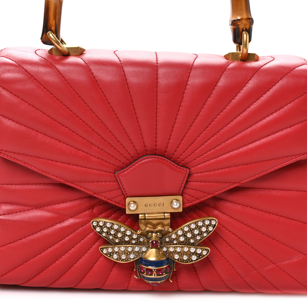 Gucci Calfskin Bamboo Trapuntata Queen Margaret Top Handle Bag Hibiscus Red 8 of 10