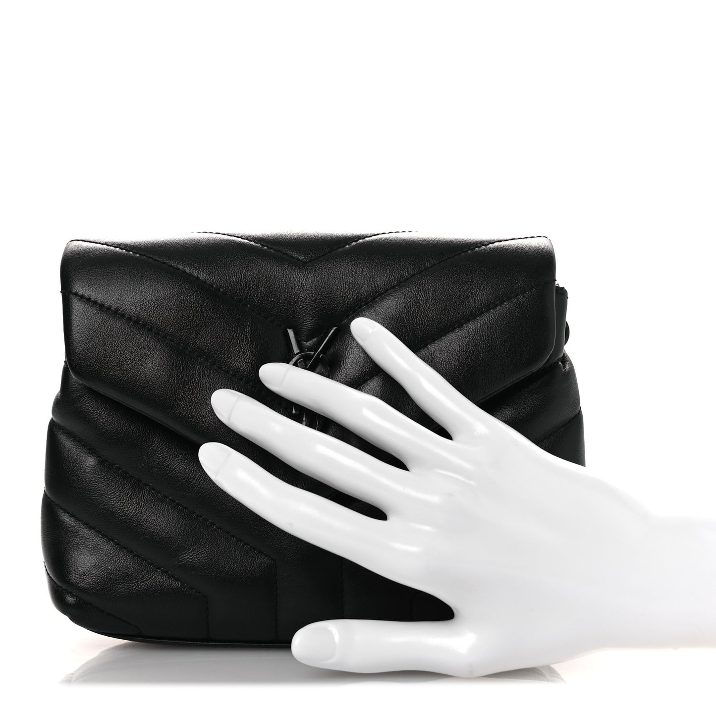 Calfskin Y Quilted Monogram Monochrome Toy Loulou Crossbody Bag Black