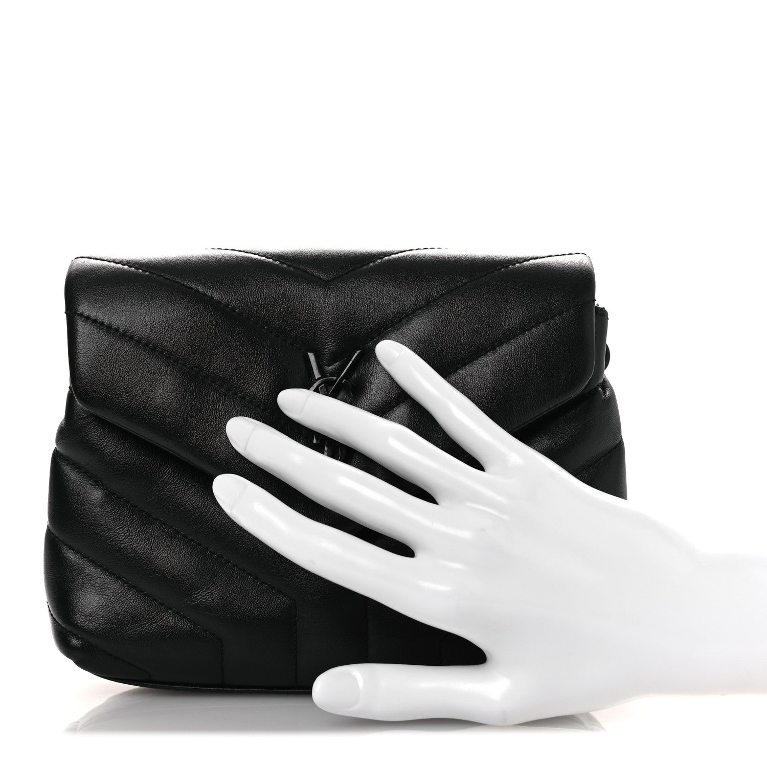 Saint Laurent Calfskin Y Quilted Monogram Monochrome Toy Loulou Crossbody Bag Black 3 of 28