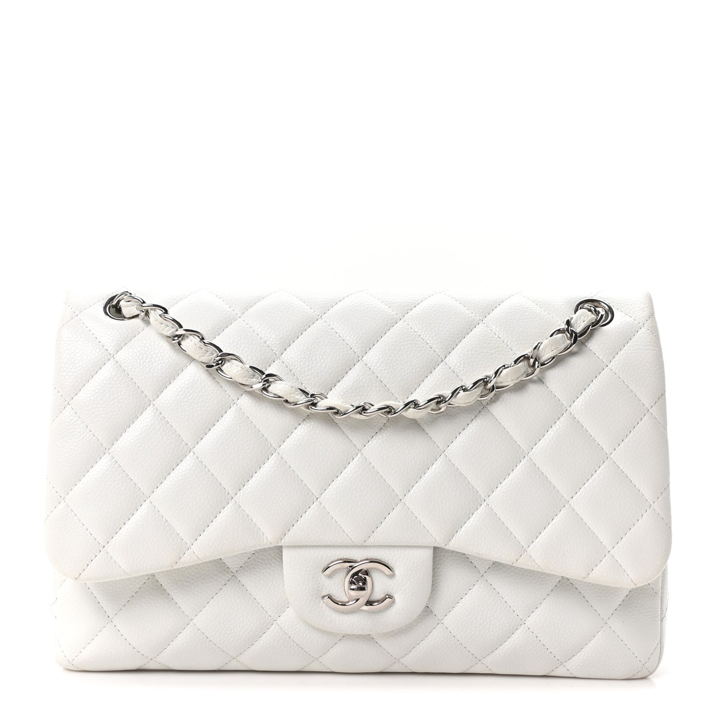 Caviar Quilted Jumbo Double Flap White