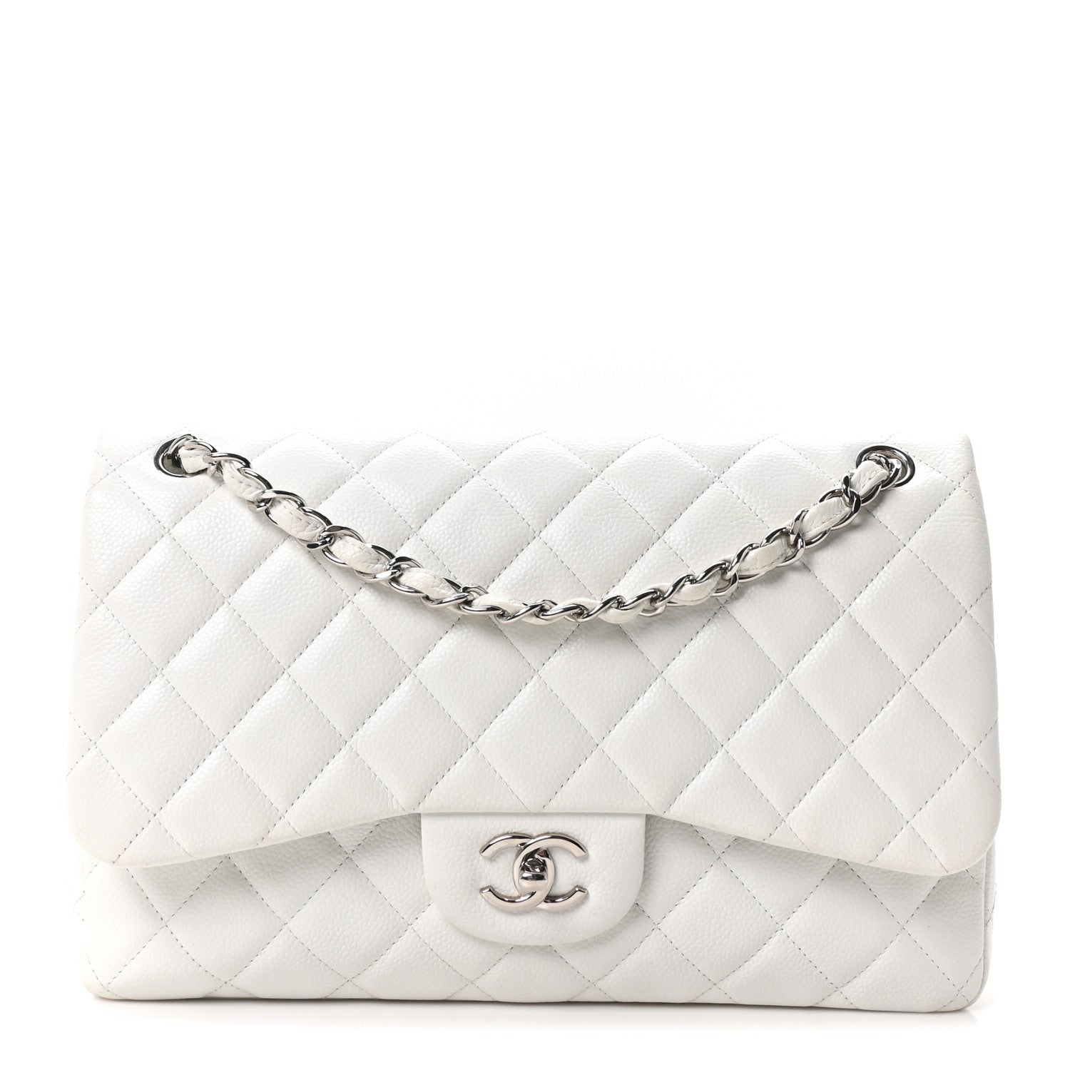Chanel Caviar Quilted Jumbo Double Flap White 1 of 10