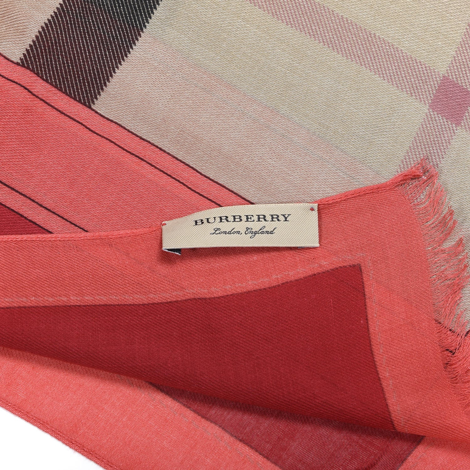 Burberry Modal Cashmere Haymarket Check Color Border Scarf Pomegranate 3 of 3