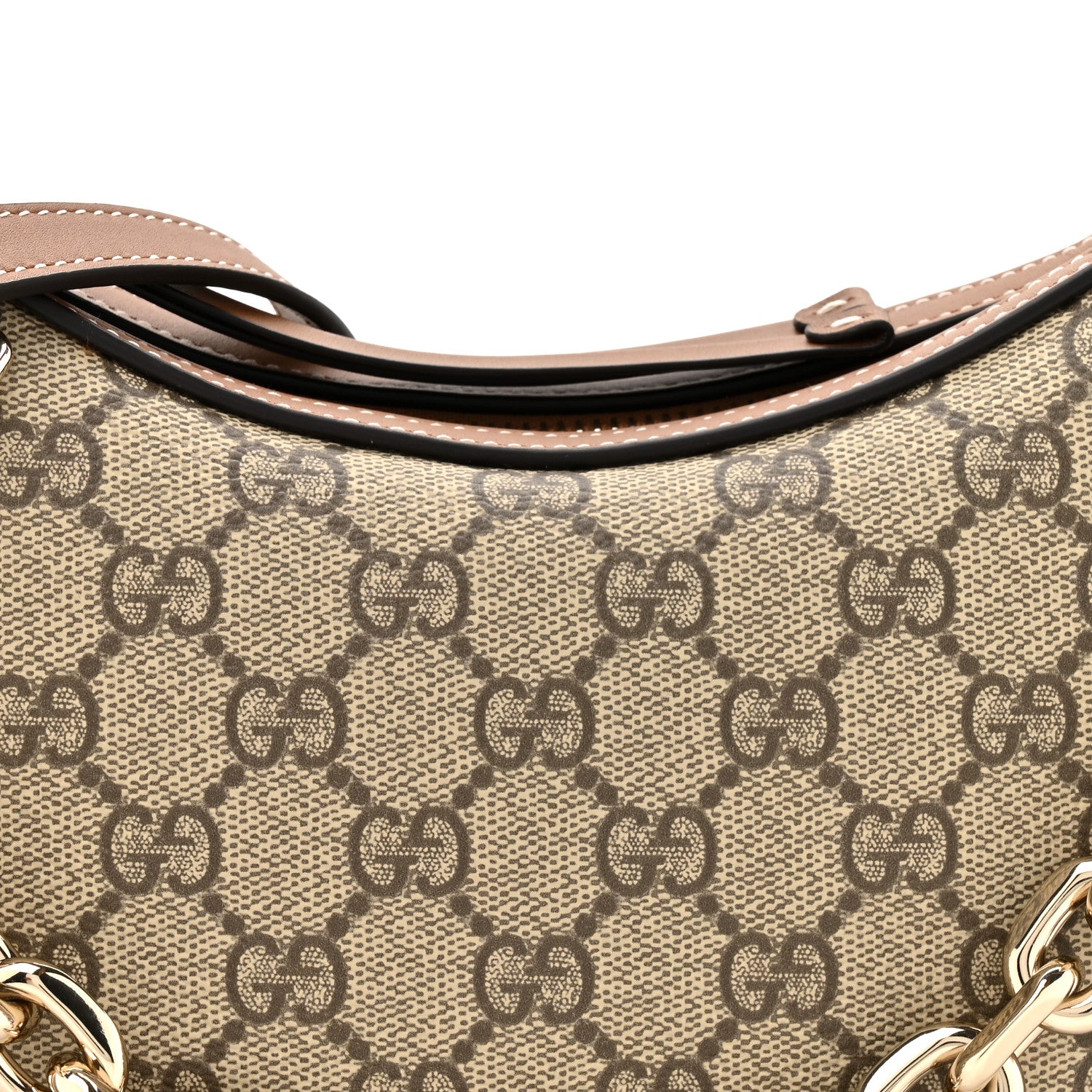 Gucci GG Supreme Monogram Textured Calfskin Small Emblem Shoulder Bag Beige Dark Brown 7 of 9