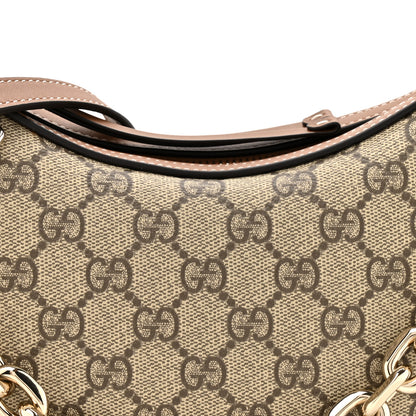 Gucci GG Supreme Monogram Textured Calfskin Small Emblem Shoulder Bag Beige Dark Brown 7 of 9