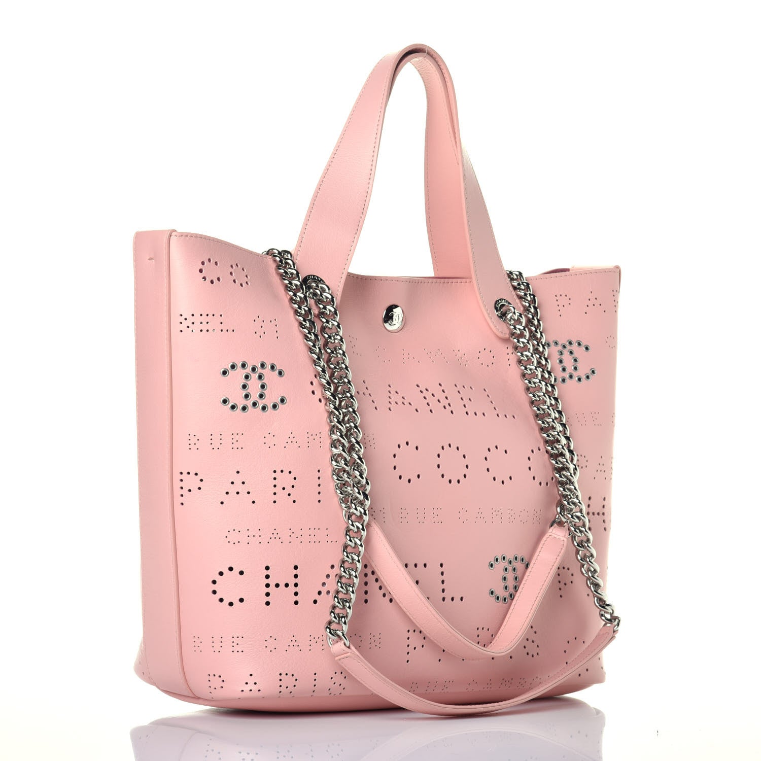Chanel Calfskin Tweed Small Logo Eyelets Shopping Tote Pink 3 of 8