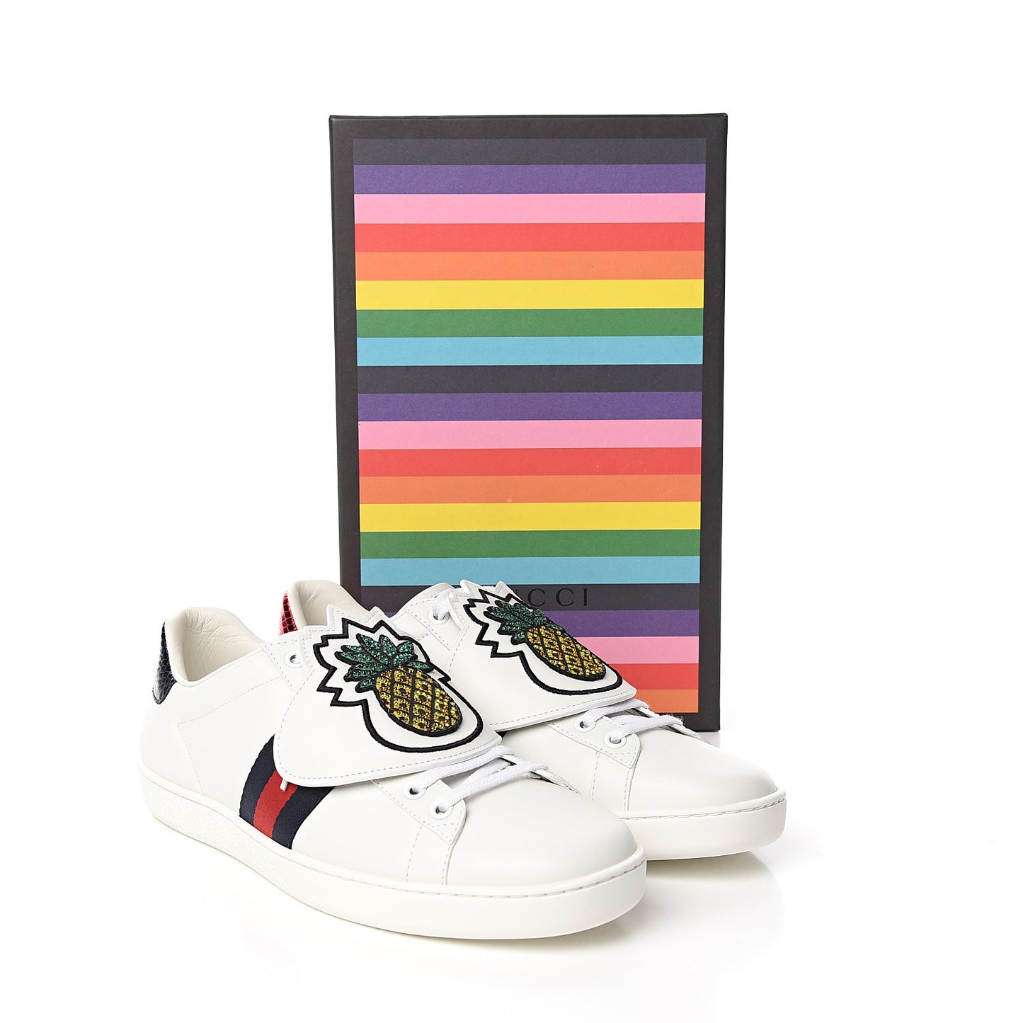 Calfskin Ayers Crystal Web Womens New Ace Pineapple Sneakers 40 White