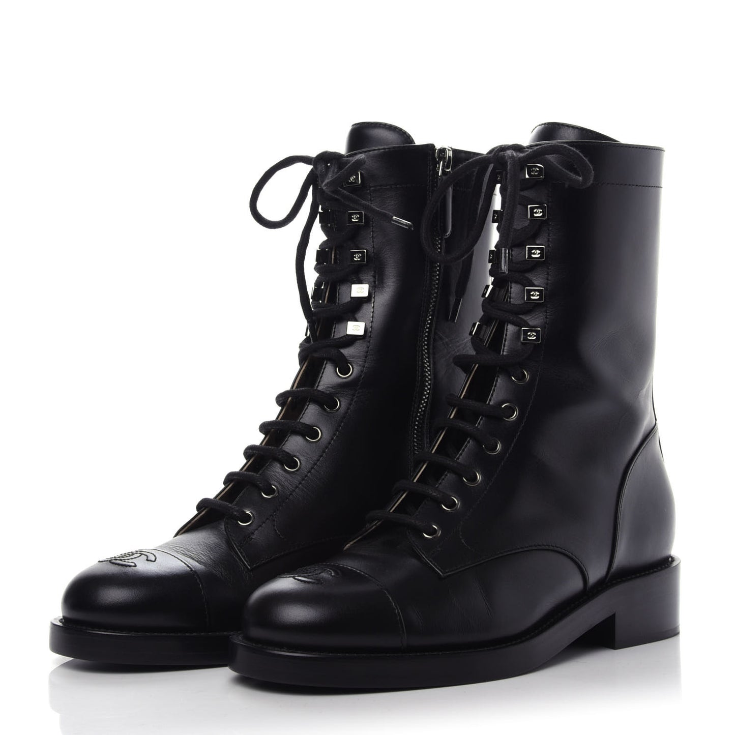 Calfskin Lace Up Combat Boots 39.5 Black