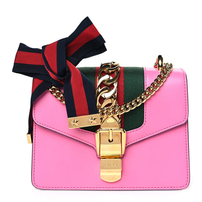 Gucci Vitello Fontanella Web Mini Sylvie Chain Shoulder Bag Pink Tropical Flower 1 of 9