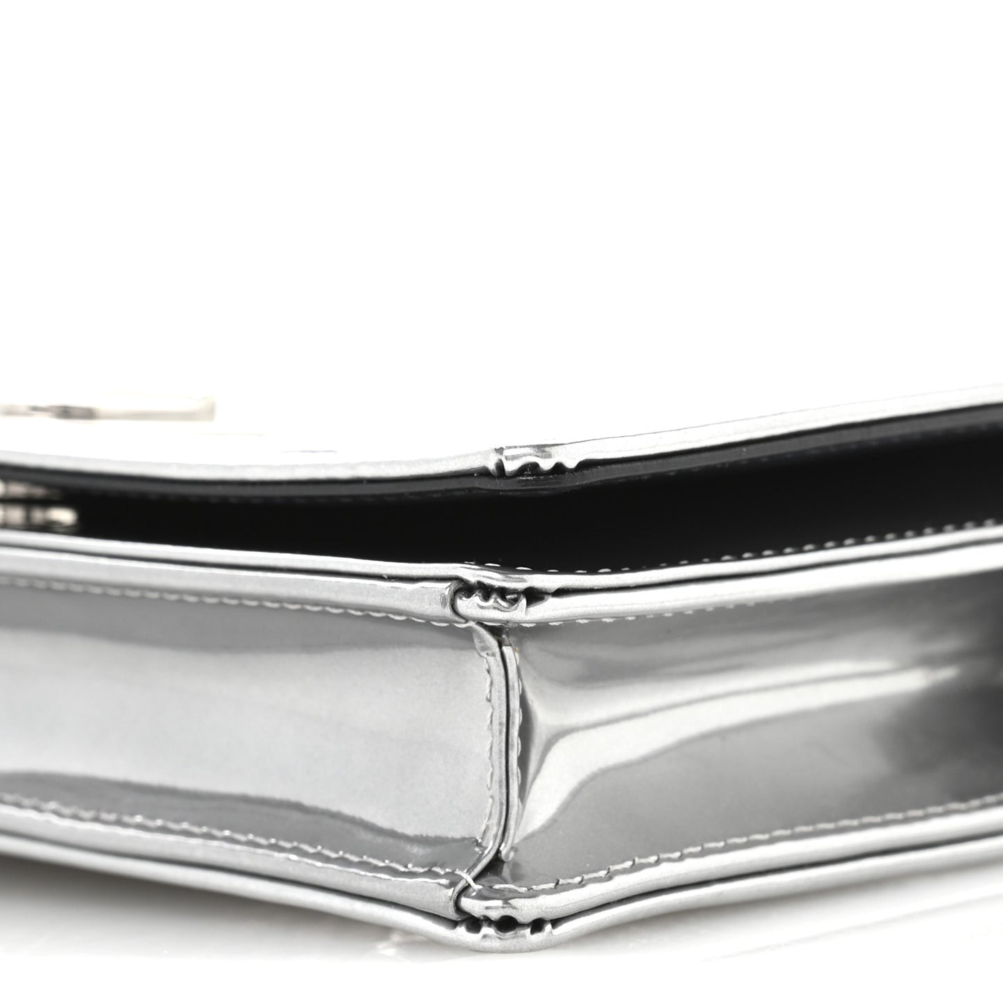 Metallic Patent Micro-Cannage Diorama Wallet on Chain Pouch Silver