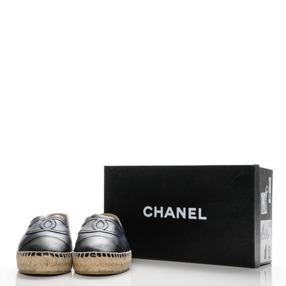 Chanel Lambskin CC Espadrilles 38 Black Navy 9 of 9
