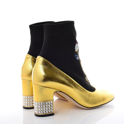 Gucci Metallic Nappa Embroidered Candy Sock Ankle Boots 39.5 Black Oro Vecchio 4 of 10