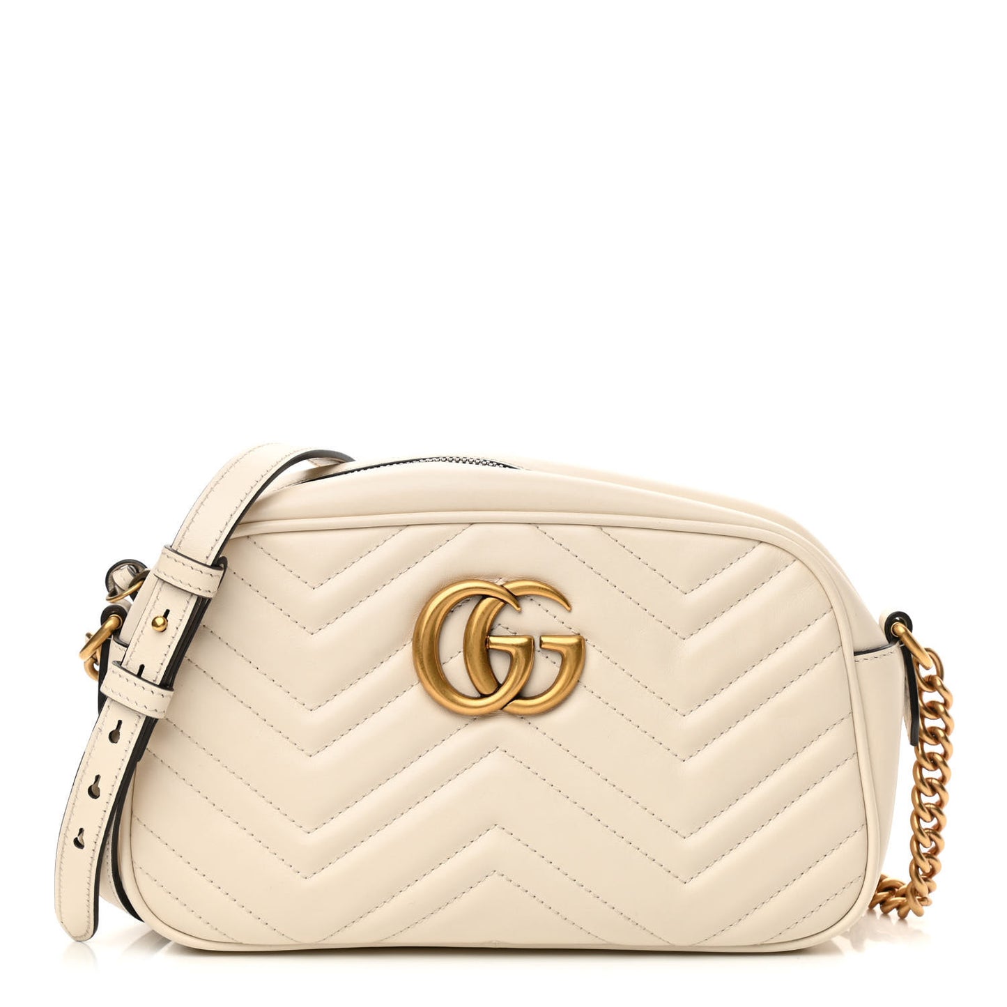 Calfskin Matelasse Small GG Marmont Chain Shoulder Bag White