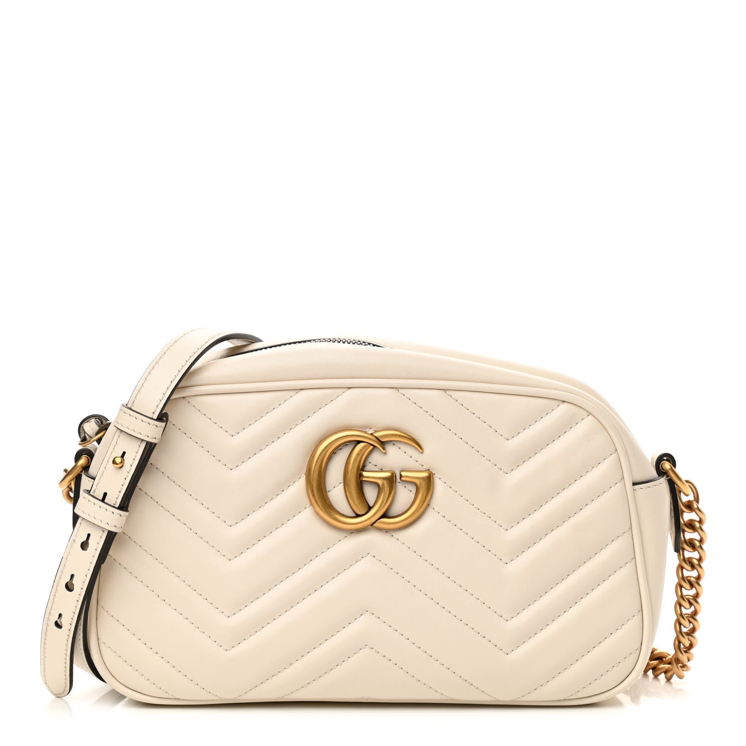 Gucci Calfskin Matelasse Small GG Marmont Chain Shoulder Bag White 1 of 11