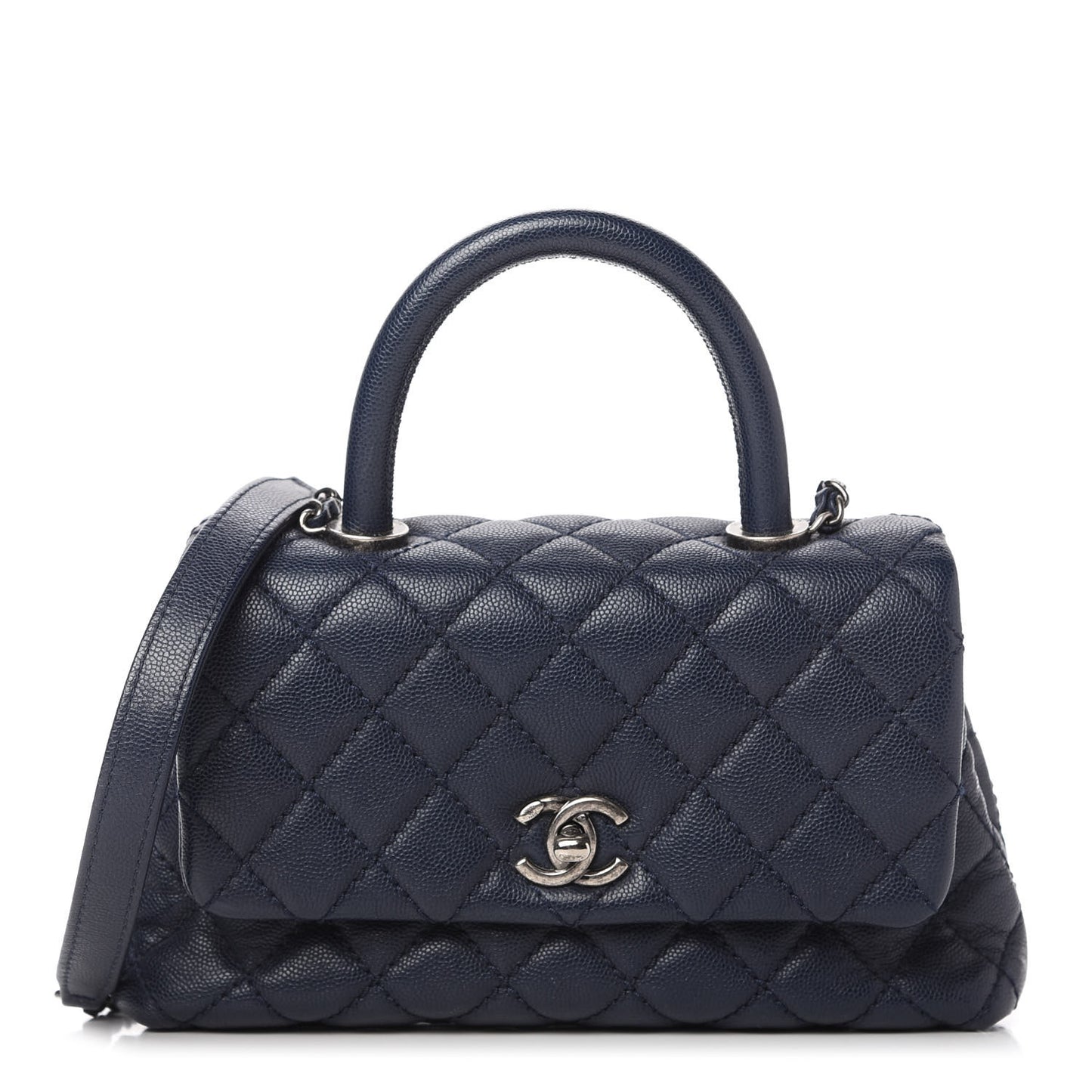 Caviar Quilted Mini Coco Handle Flap Navy Blue