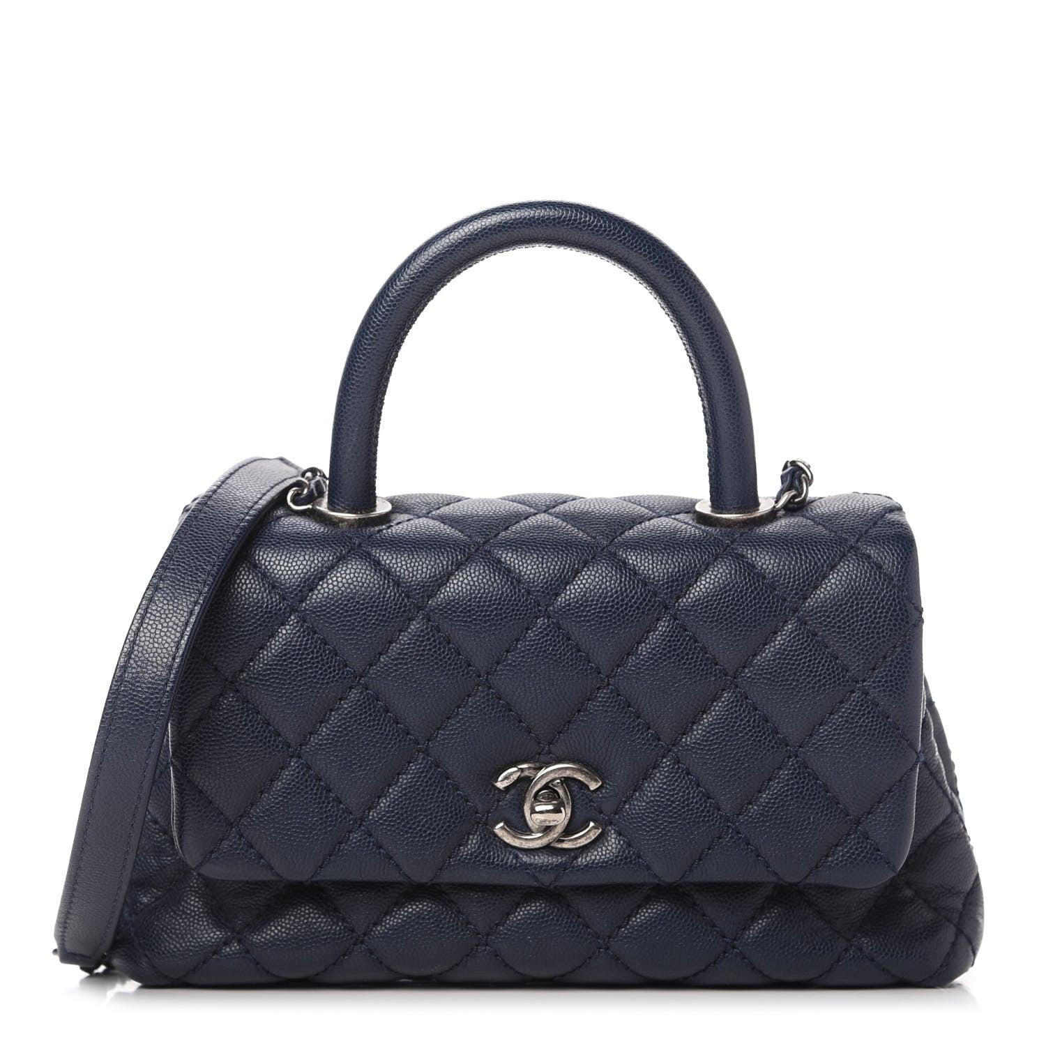 Chanel Caviar Quilted Mini Coco Handle Flap Navy Blue 1 of 10