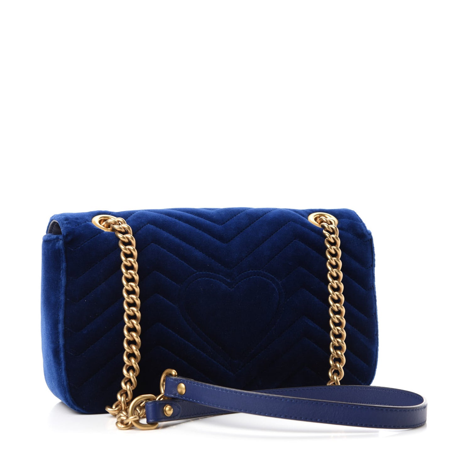 Velvet Matelasse Deer Embroidered Small GG Marmont Shoulder Bag Cobalt