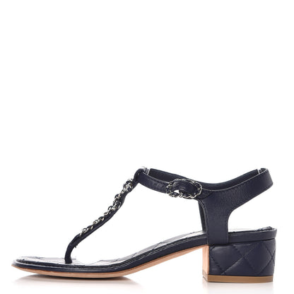 Chanel Lambskin CC Chain Thong Sandals 35.5 Navy Blue 1 of 10