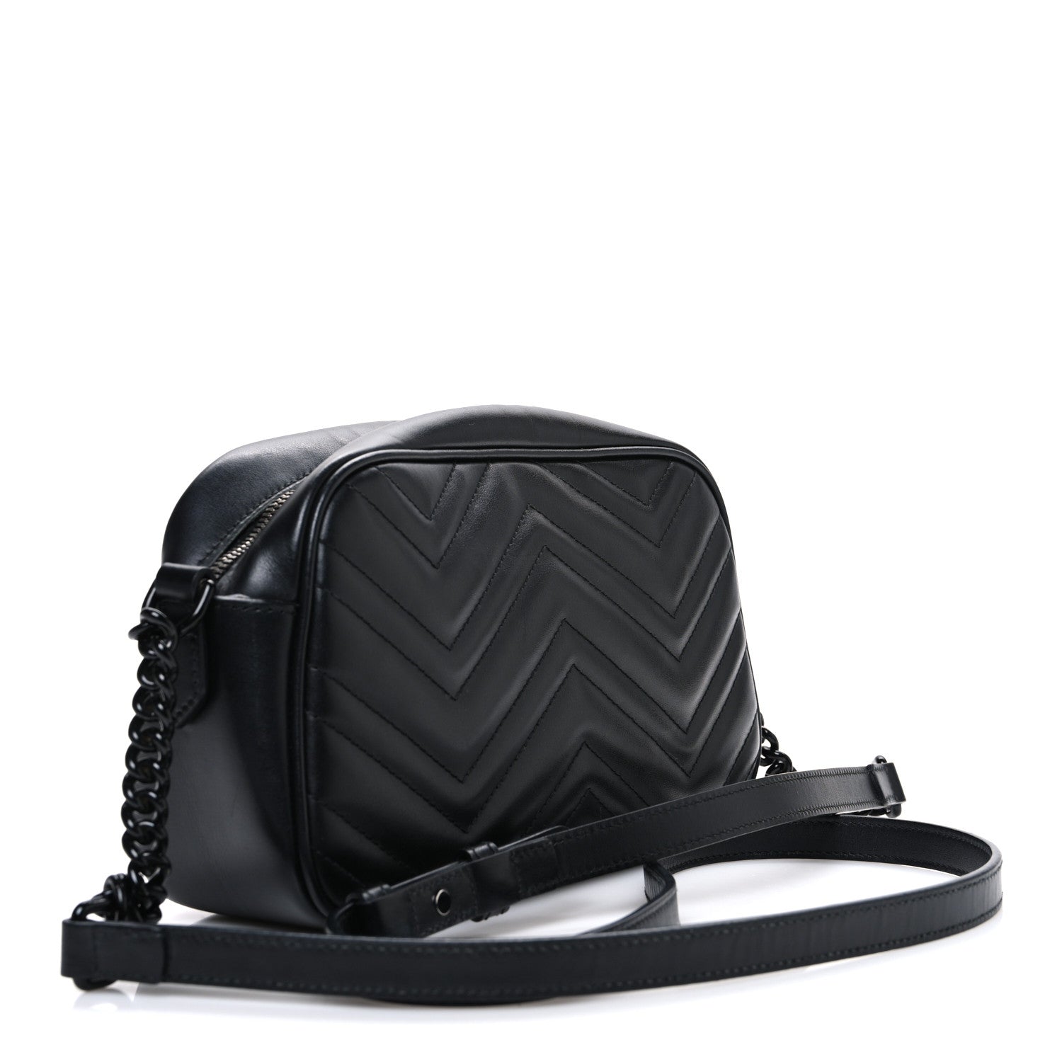 Gucci Calfskin Matelasse Monochrome Small GG Marmont Chain Shoulder Bag Black 3 of 11