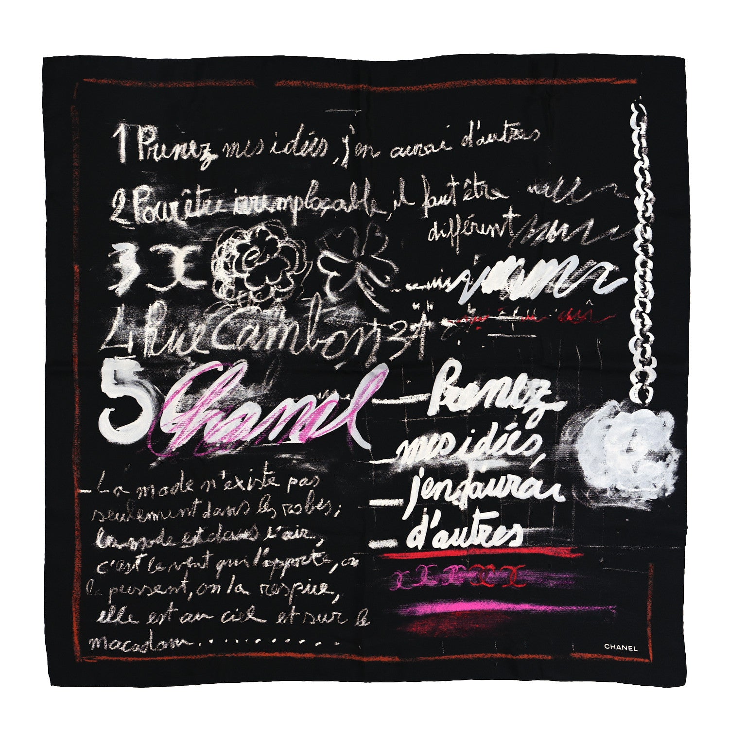 Chanel Silk Twill Chalk Print CC Square Scarf Black 1 of 4