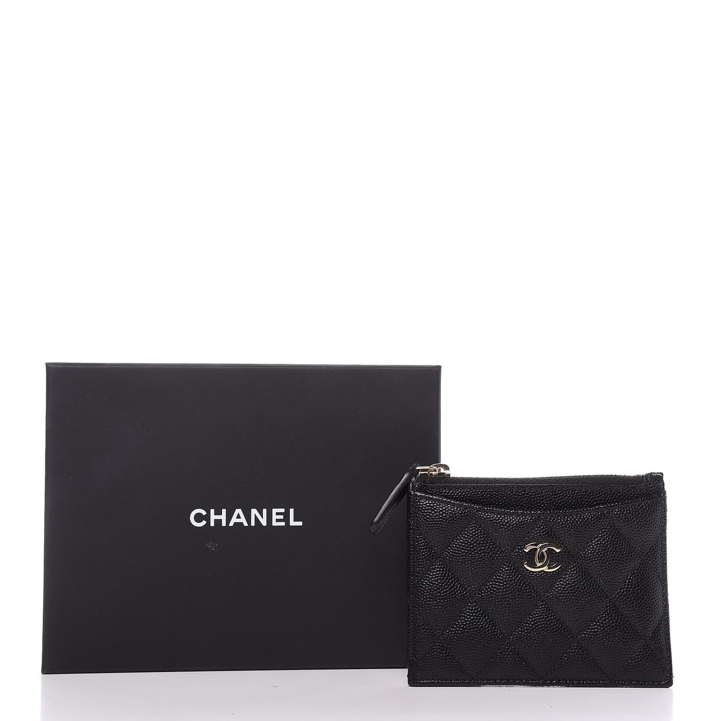 Caviar Quilted CC Zip Card Holder Black