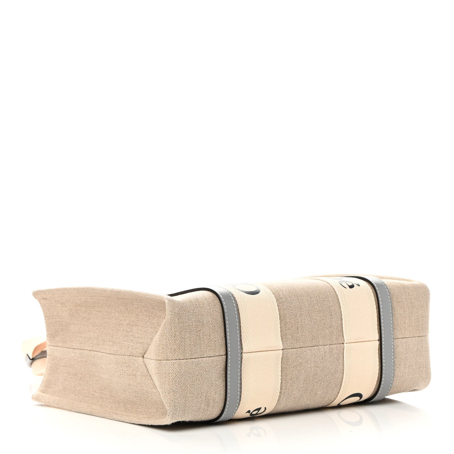 Linen Calfskin Medium Woody Ribbon Tote White Light Blue