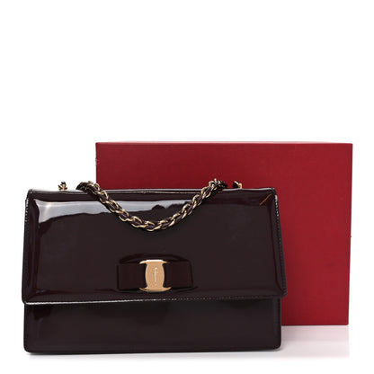 Salvatore Ferragamo Patent Ginny Vara Bow Shoulder Bag Rouge Black 19 of 19