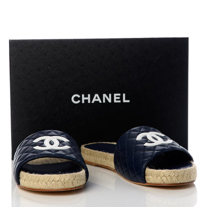 Chanel Lambskin Quilted CC Espadrille Slip On Sandals 41 Navy 10 of 10
