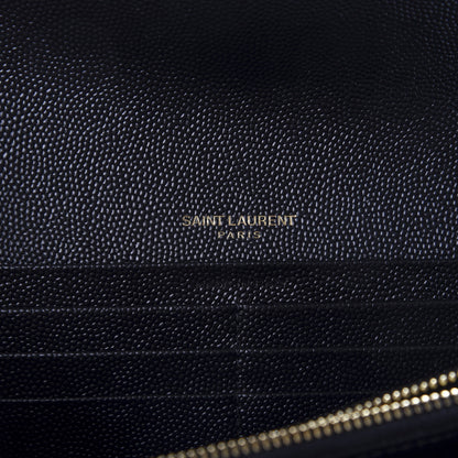 Saint Laurent Grain De Poudre Matelasse Chevron Monogram Flap Wallet Black 6 of 6