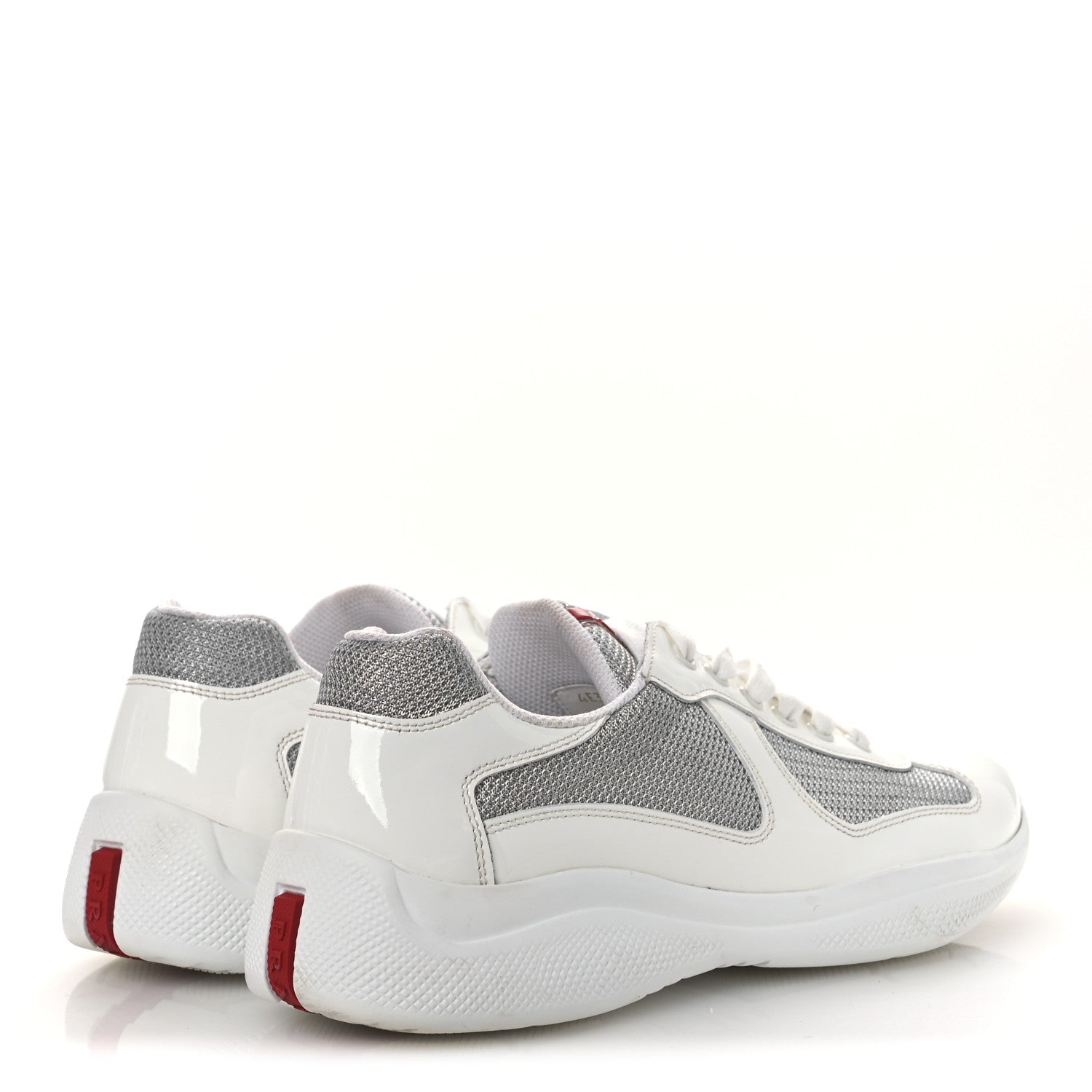 Prada Vernice Soft Mesh Mens America's Cup Biker Sneakers 6.5 White Argento 5 of 11