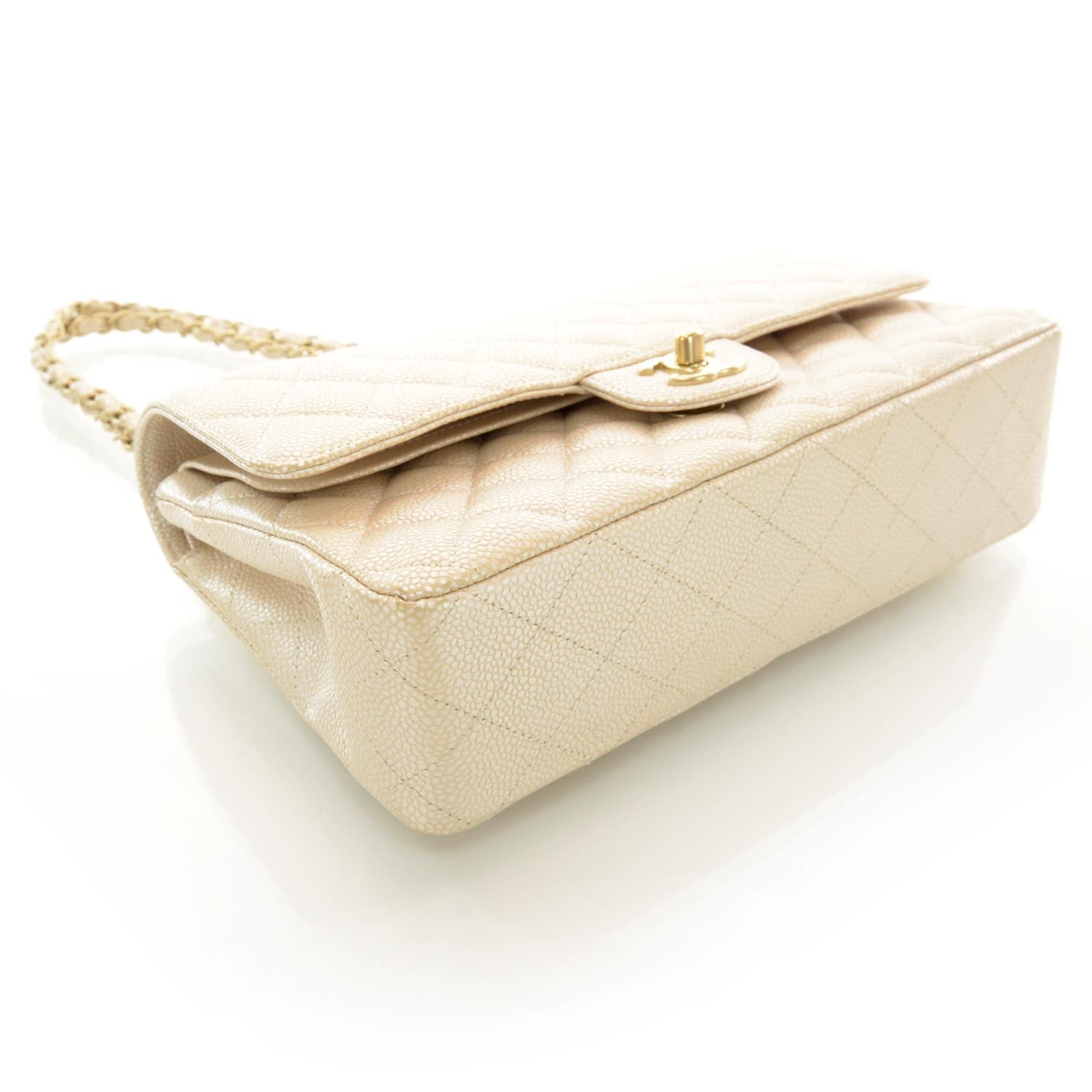 Chanel Pearly Caviar Quilted Medium Double Flap Light Beige 4 of 11