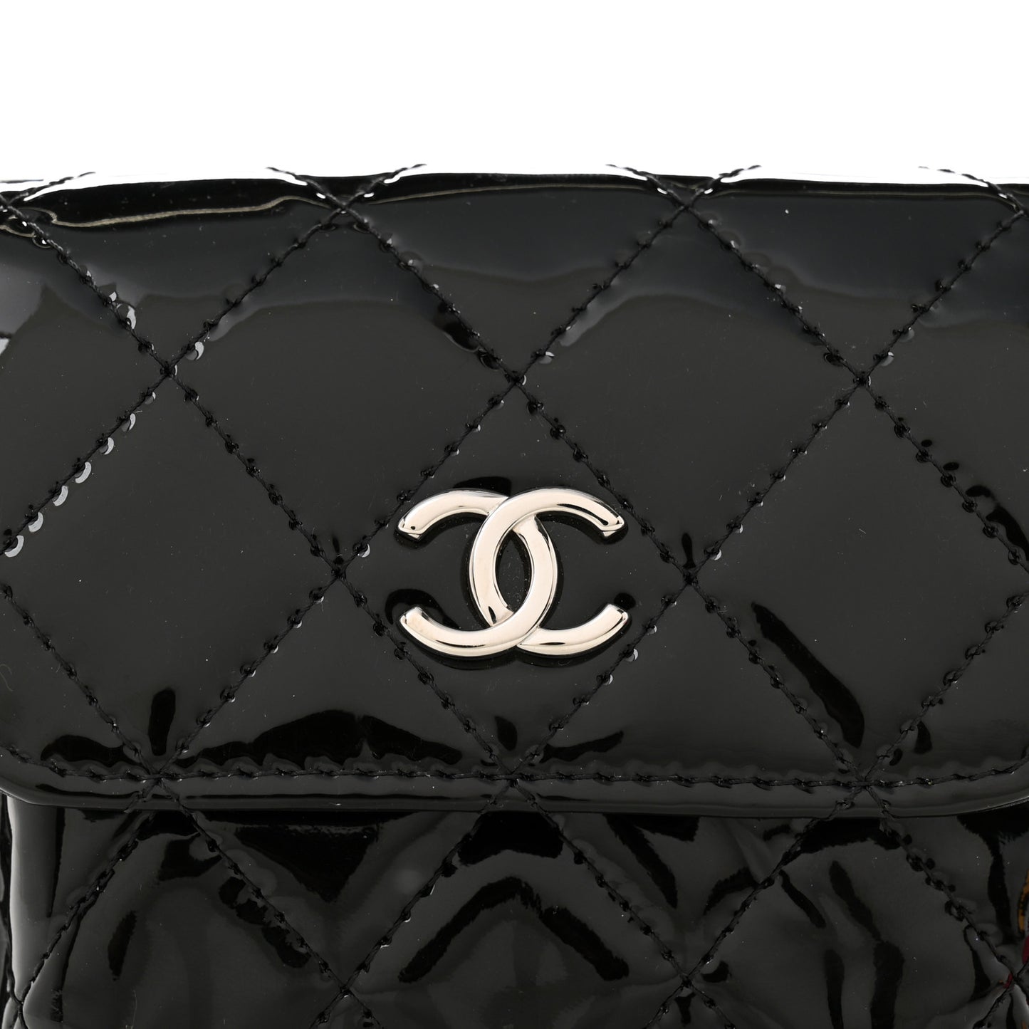 Patent Quilted Belt In Love Double Mini Flap Waist Bag Black Pink