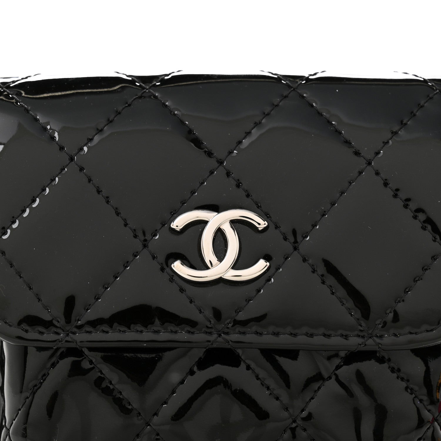 Chanel Patent Quilted Belt In Love Double Mini Flap Waist Bag Black Pink 10 of 16