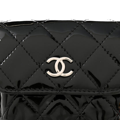 Chanel Patent Quilted Belt In Love Double Mini Flap Waist Bag Black Pink 10 of 16