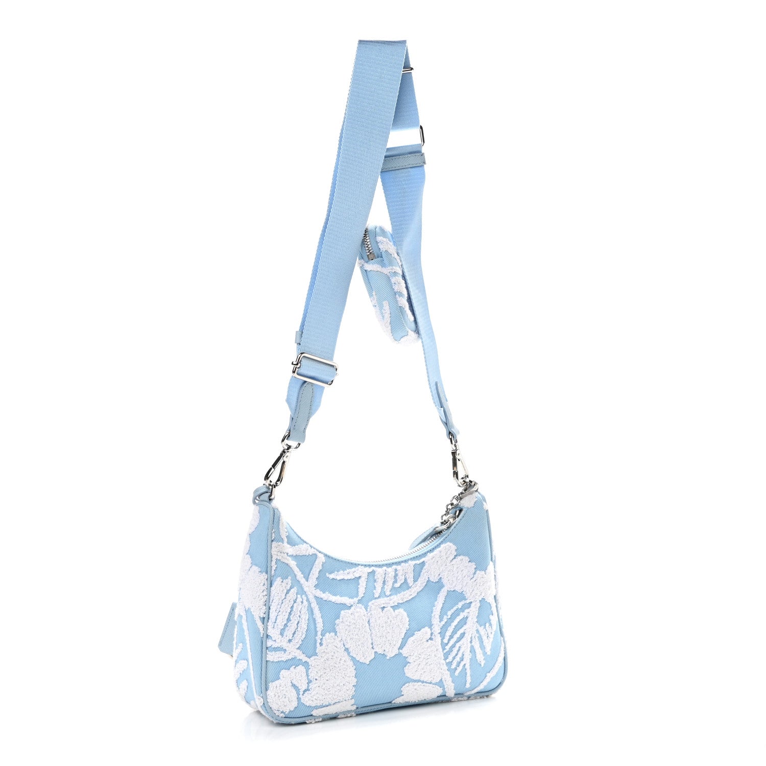 Prada Nylon Drill Logo Embroidered Re-Edition 2005 Shoulder Bag Celeste White 3 of 10