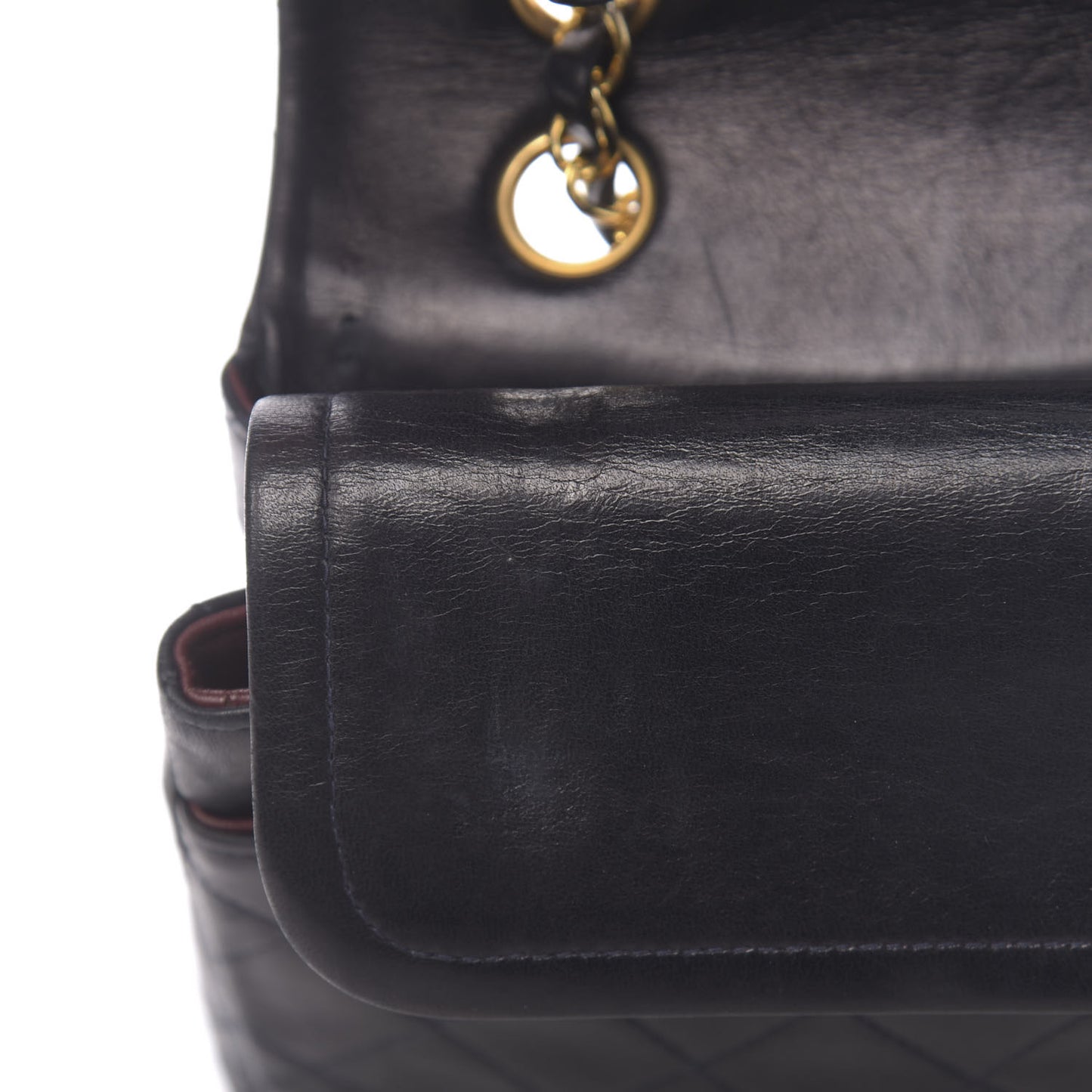 Lambskin Quilted Medium Double Flap Navy
