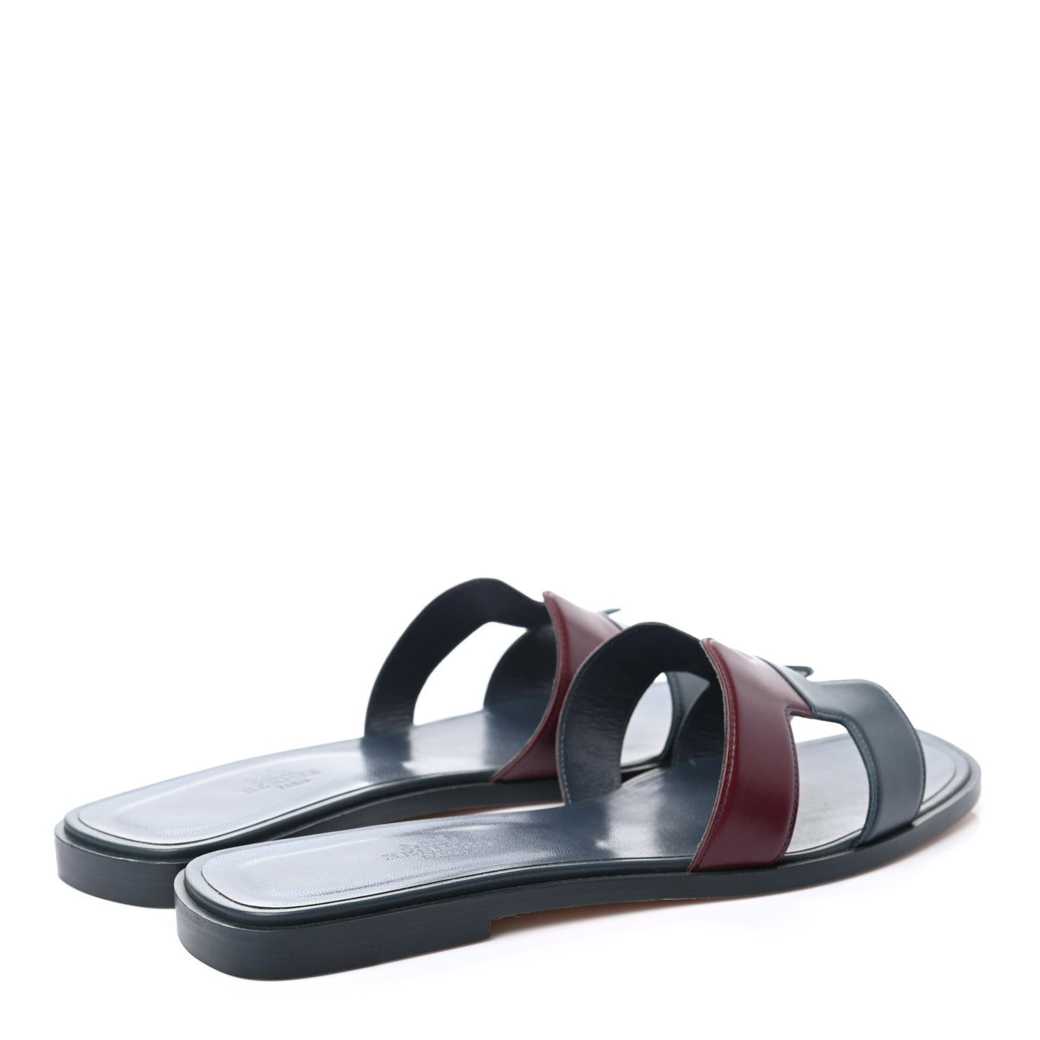 Hermes Box Calfskin Oran Sandals 39.5 Bleu Ardoise Bordeaux 4 of 8