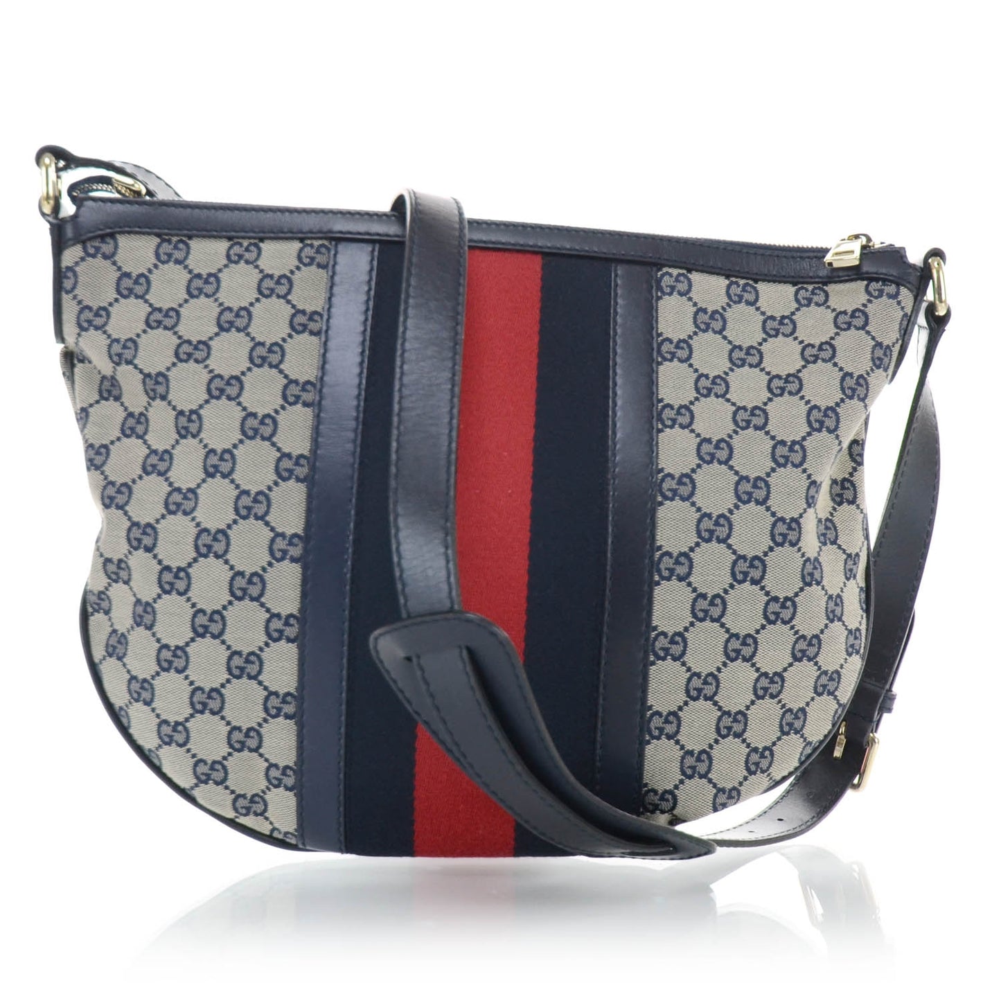 Monogram Vintage Web Medium Half Moon Hobo Navy