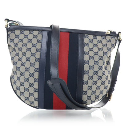Gucci Monogram Vintage Web Medium Half Moon Hobo Navy 3 of 12