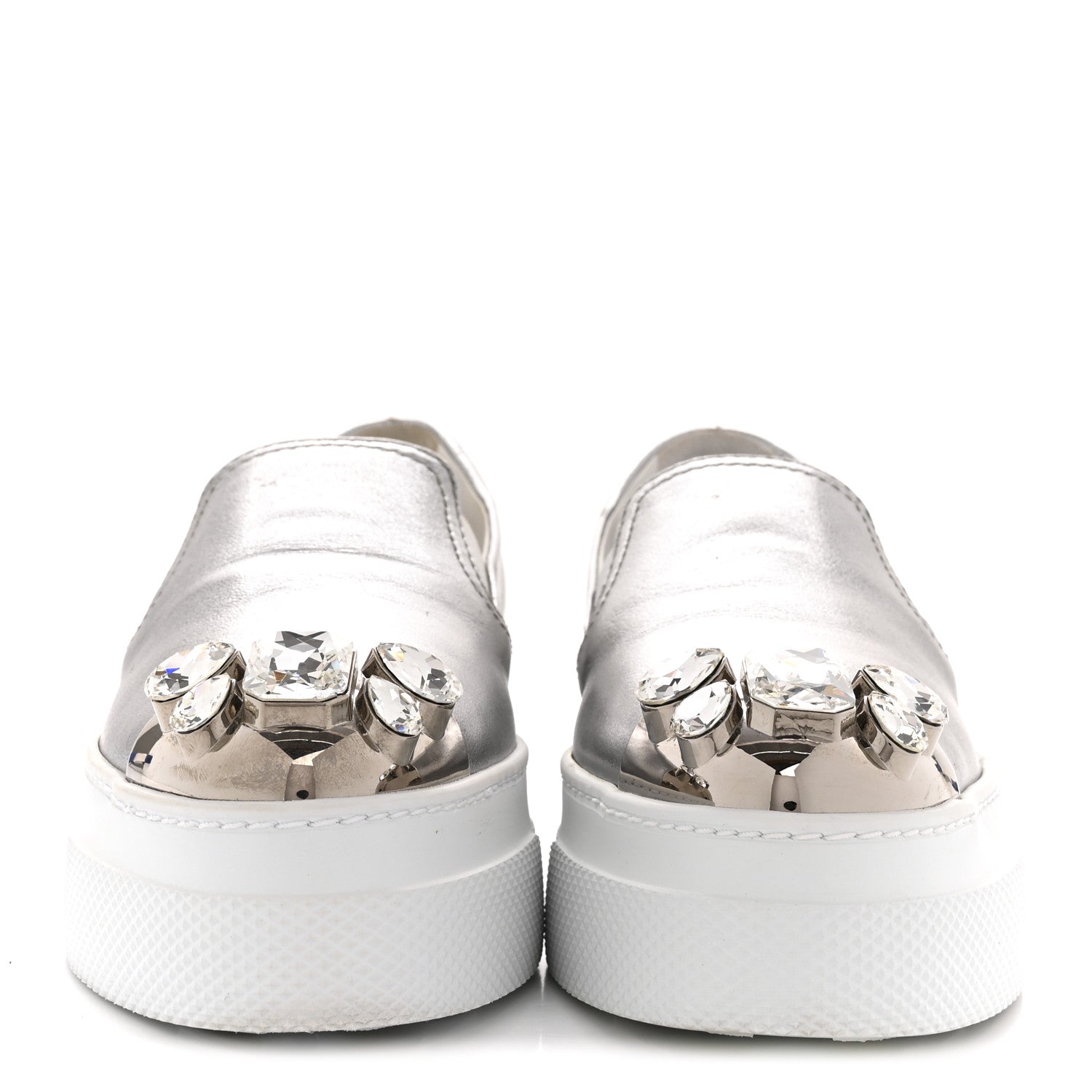 Miu Miu Mordore Crystal Embellished Womens Slip On Trainers 36 Cromo 3 of 14