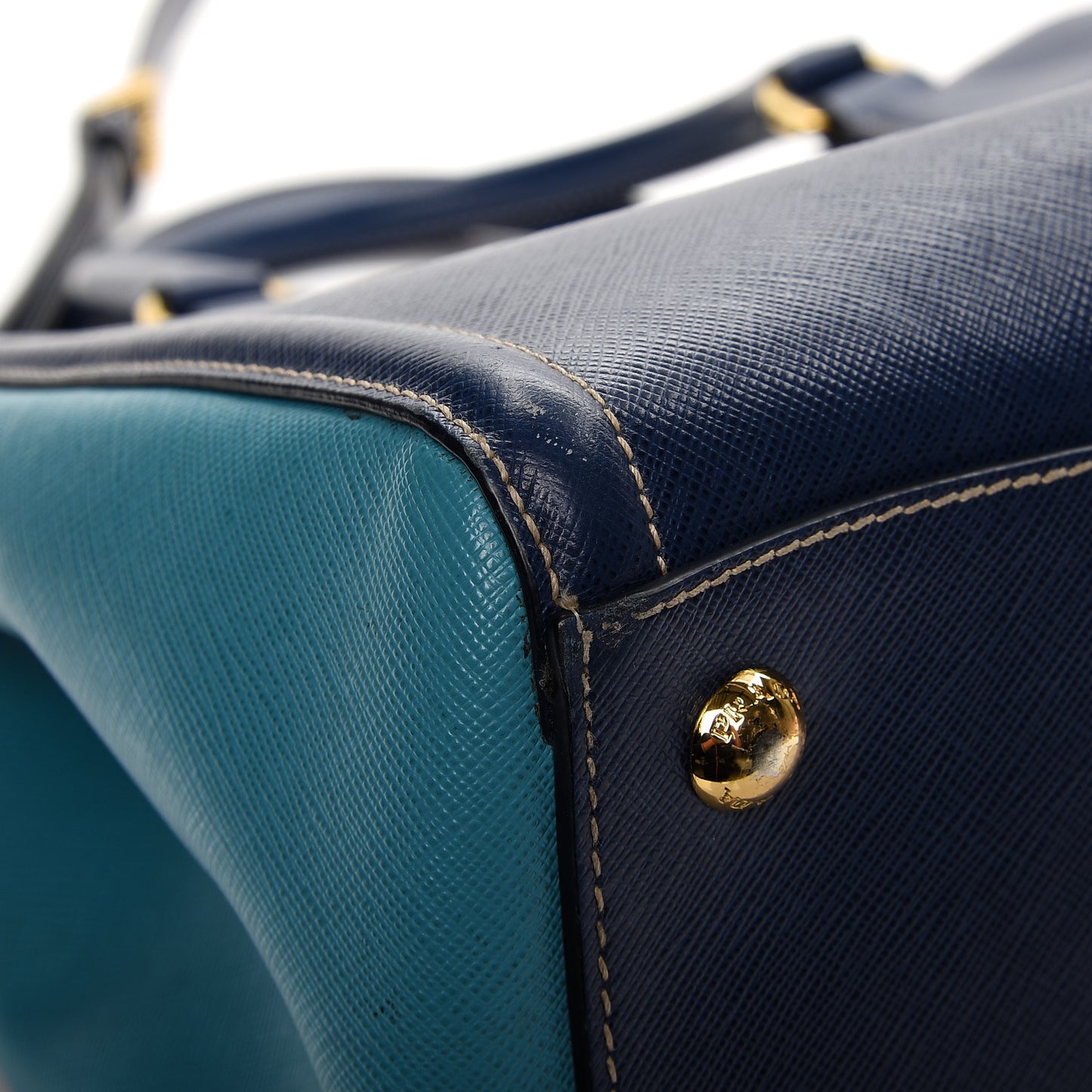 Saffiano Lux Medium Bi-Color Tote Bluette Turchese