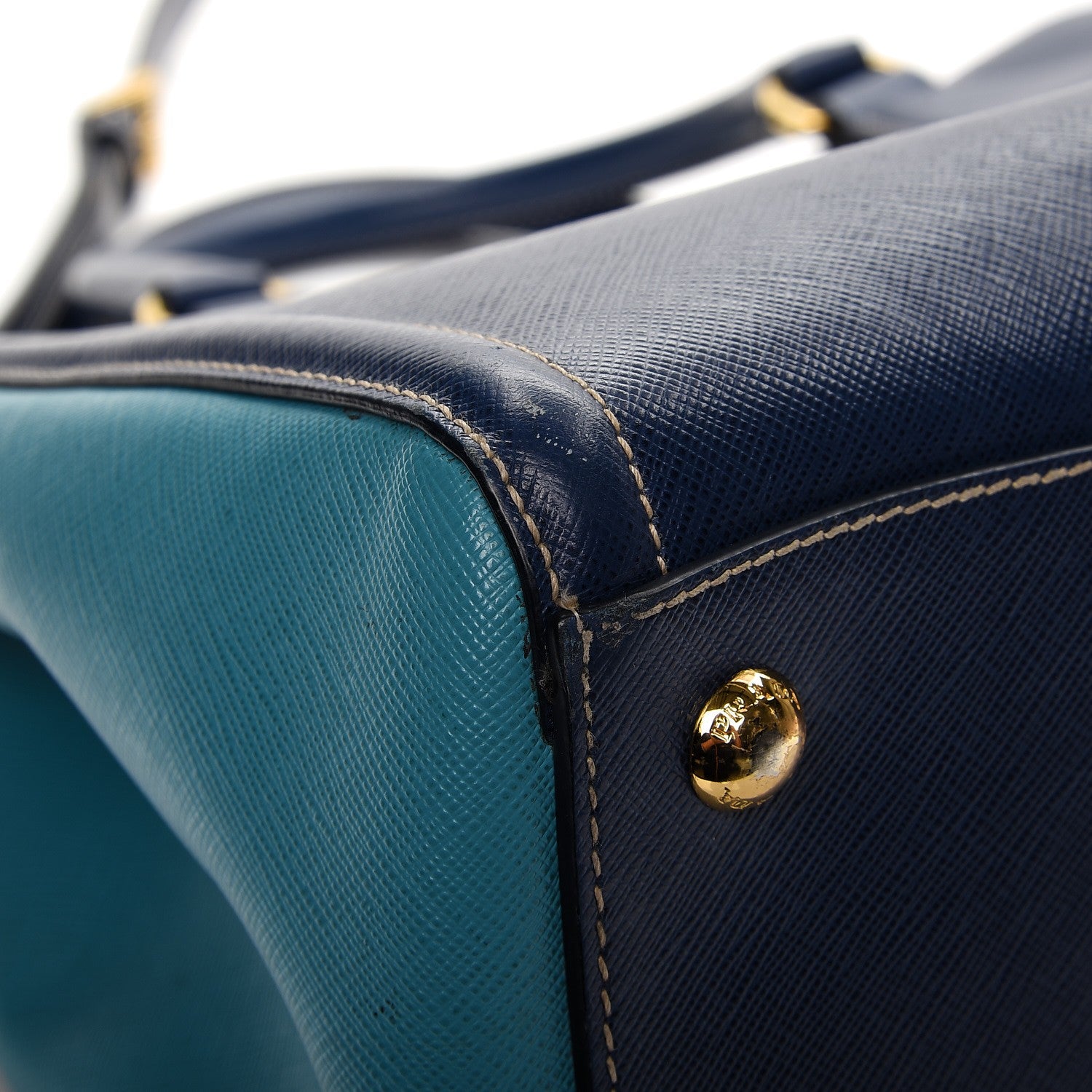 Prada Saffiano Lux Medium Bi-Color Tote Bluette Turchese 11 of 11