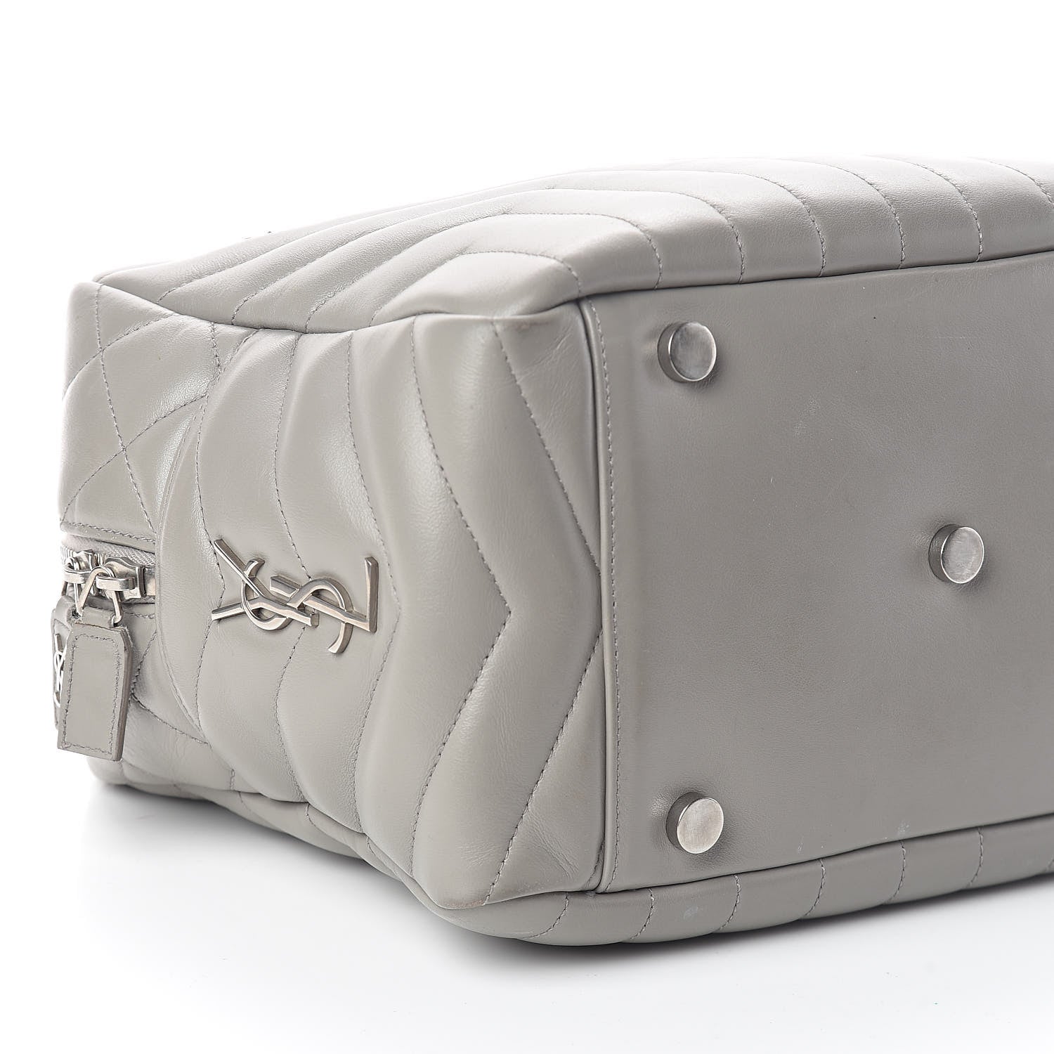 Saint Laurent Calfskin Y Quilted Monogram Medium Loulou Bowling Bag Light Grey 8 of 9