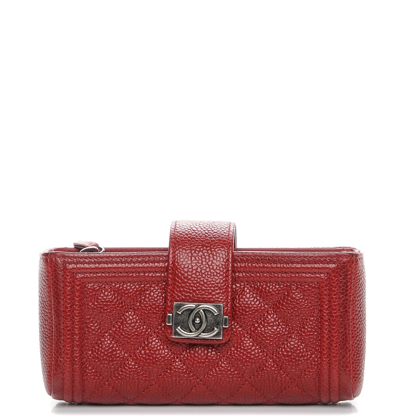 Caviar Quilted Mini Boy Phone Holder Clutch Dark Red