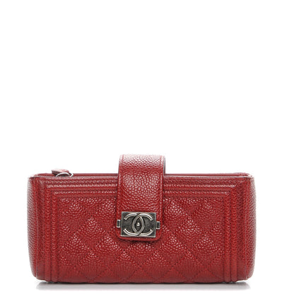 Chanel Caviar Quilted Mini Boy Phone Holder Clutch Dark Red 1 of 9