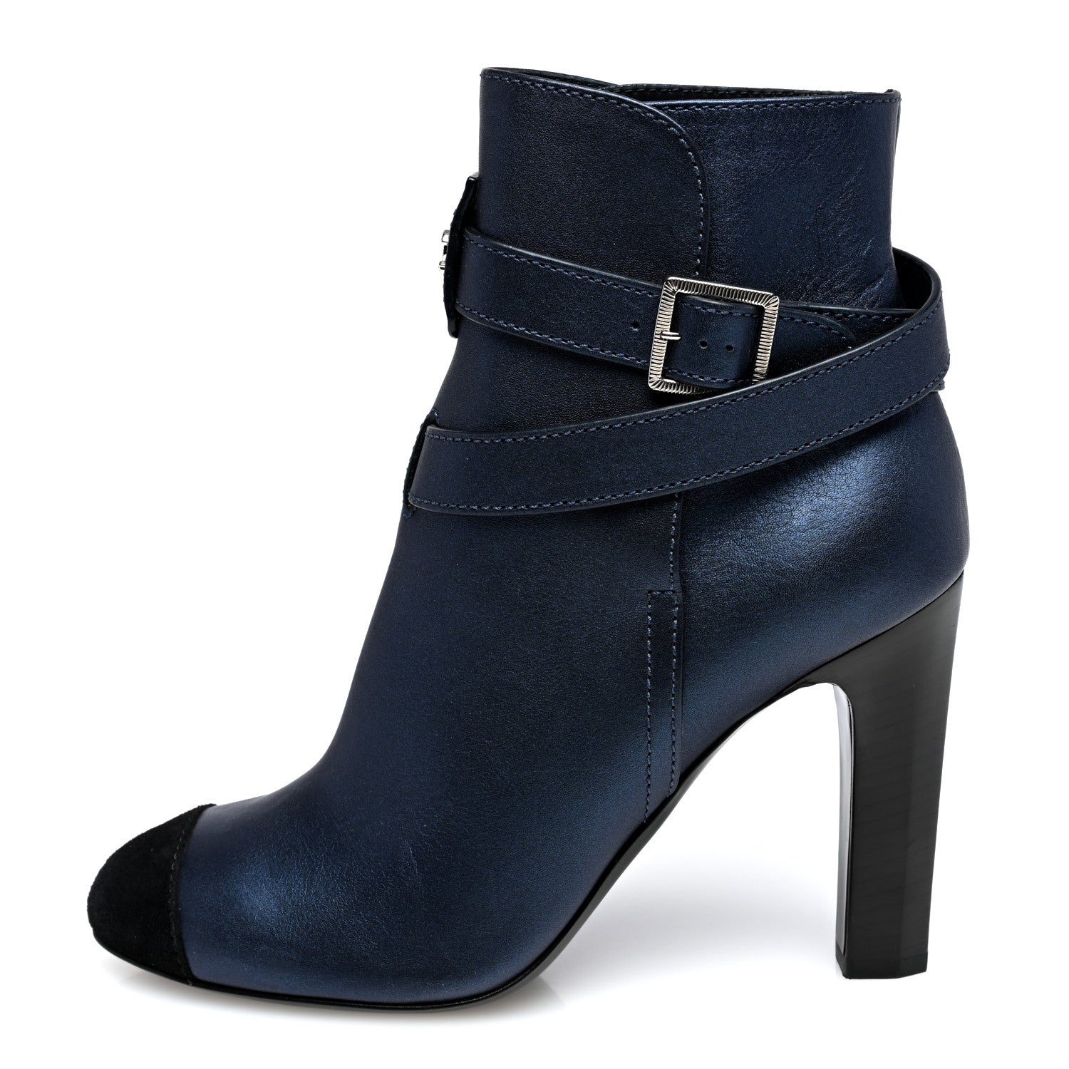 Chanel Calfskin Suede Cap Toe CC Short Boots 40 Navy Black 1 of 8